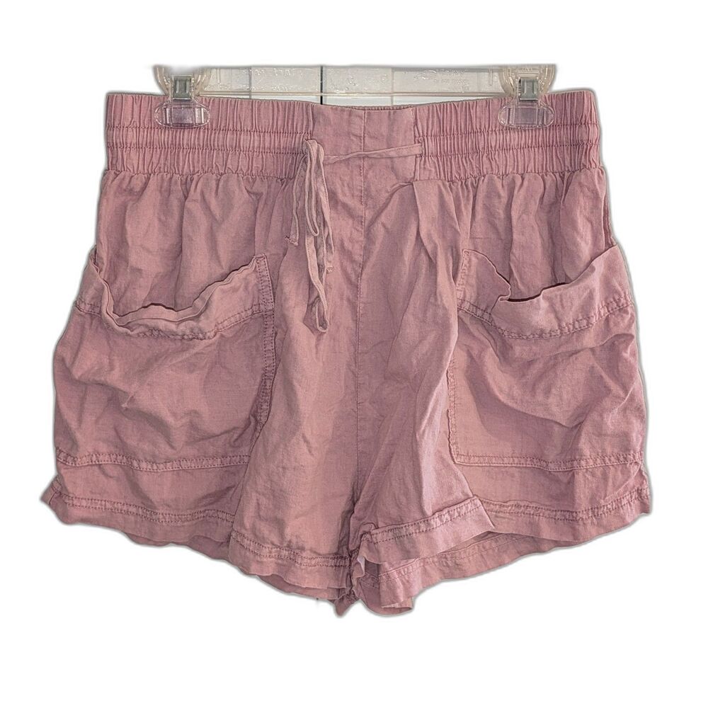 Free People Size Small Dusty Good Fortune Pink Linen Blend Cargo Shorts Summer